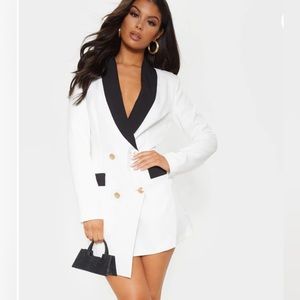 New! White Gold Button Contrast Blazer Dress